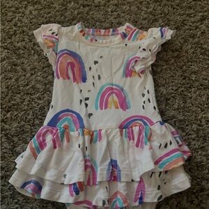 Rainbow birdie bean bamboo kids ruffle onesie